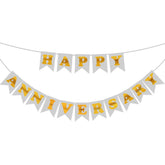 PartyCorp White & Gold Happy Anniversary Printed Wall Banner Decoration Set